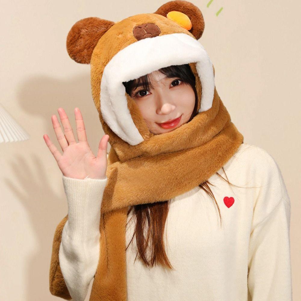 Cute Plush Capybara Scarf Soft Kapibara Gloves Cartoon Capibara Hat  Ski