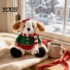 Plush Dog with Sweater Christmas Stuffed Animal Toy, Soft Puppy Doll Santa Hat for Gift Scarf Table, Fireplace, Holiday Party Decor, Lovers