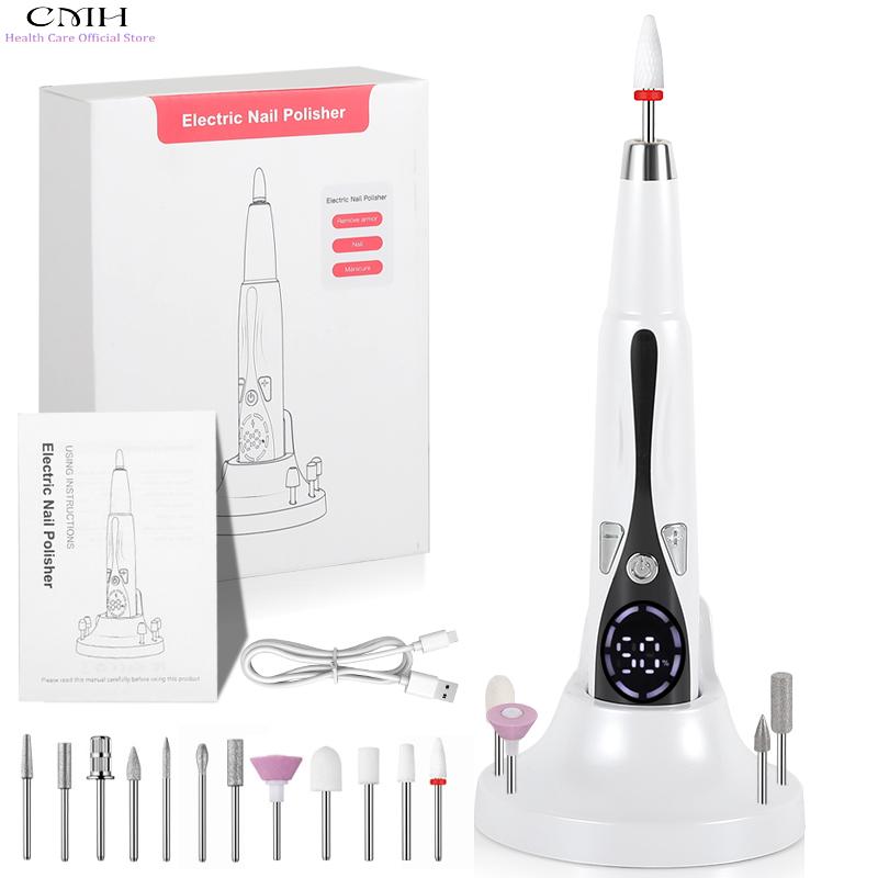 Electric Nail File Drill Cordless Rechargeable 12 Sanding Heads Long Battery Manicure Pedicure Tool Gel Acrylic Nails Callus