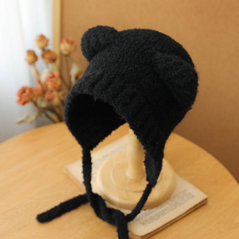Cute Girl Knit Ear Protection Hat Bear Women Earmuffs Cap Woolen Crochet Bonnet Solid Color Hood Beanies Cute Bear Ear Wool Hat