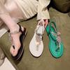 European and American large-size sandals women's summer 2025 new flat-bottomed versatile non-slip fashion rhinestone herringbone women's sandals