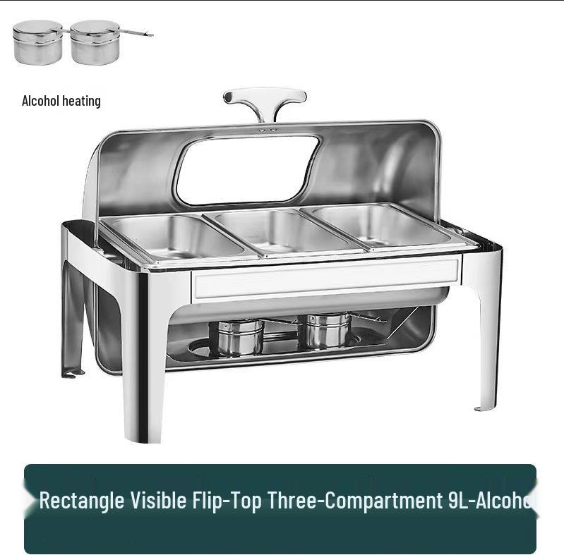 Gold-Plated Stainless Steel Buffet Warmer with Full Lid and Visible Insulation