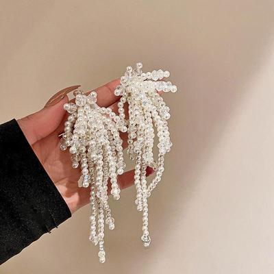Orecchini Barocchi Fiore di Cristallo con Perla e Ago d'Argento