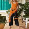 Women's Fashion Halloween Print Casual Vintage Sleeveless Button Jumpsuit