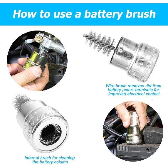 Mandark 2PCS Car Battery Terminal Cleaning Brush, Metal Vehicle Battery Post Cleaner Bristle Tool, Derusting Auto Battery Washer Brush Accessories,