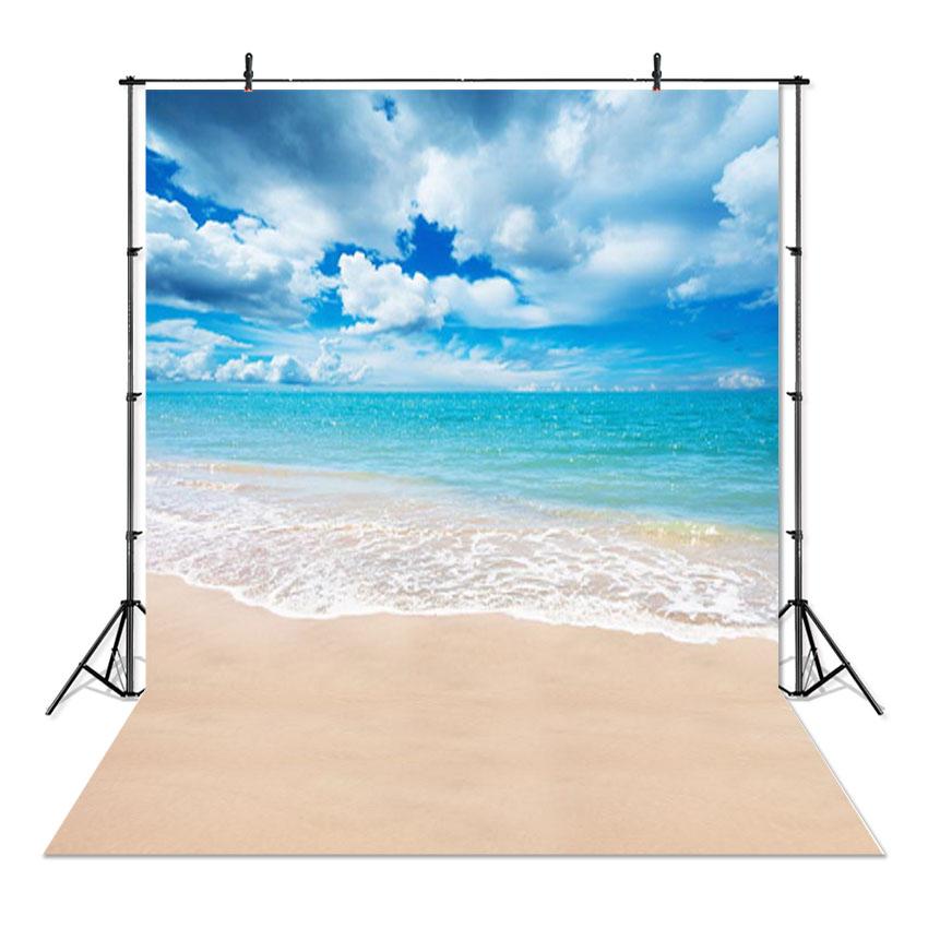 Sea Beach Sand Cloudy Blue Sky Scene Summer Beach Photography Backdrop for Photo Studio Tropical Palms Coconut Tree Background
