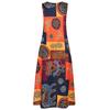 Retro-Print Baumwolle Leinen V-Ausschnitt Ärmellos Übergröße Damen Swing-Kleid mit Taschen