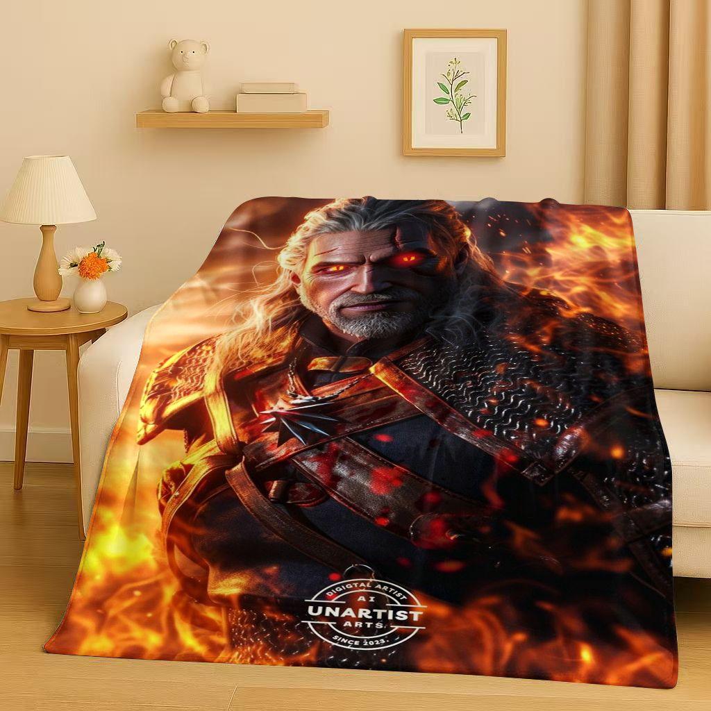 HD The W-Witcher Game Geralt Gamer Cartoon Flannel Blanket,Ultra Soft Plush Throw for Home Bedroom Bed Sofa Cover Kid Gift