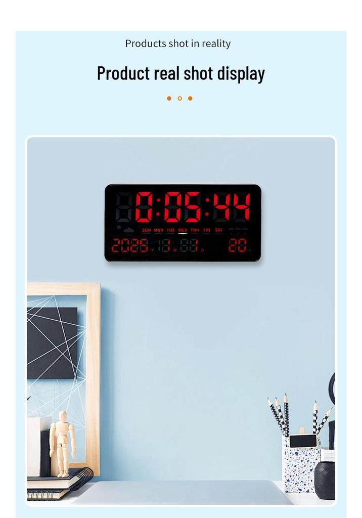Wall-Mounted Electronic Clock with Large Numbers, Perpetual Calendar, Temperature Display, and Alarm for Bedroom or Dormitory.