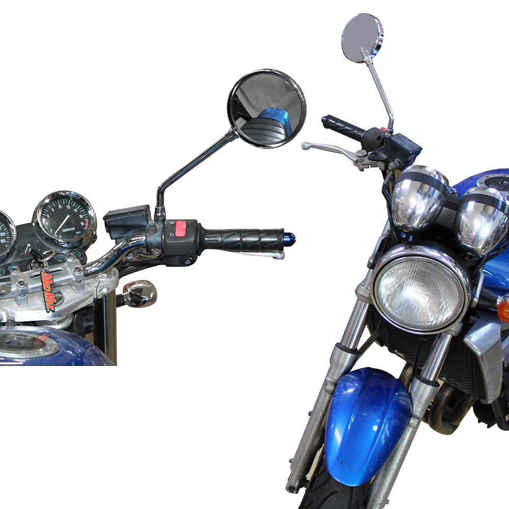 Kawasaki Z2 Type Motorcycle 10mm Long Set of 2 Mirrors, Stays, Plated,