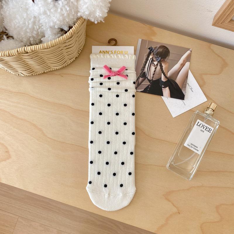 Cute Bow Lace Socks Children Sweet Polka Dot Stacking Socks Autumn And Winter Fashion Girl Socks Leather Shoe Socks