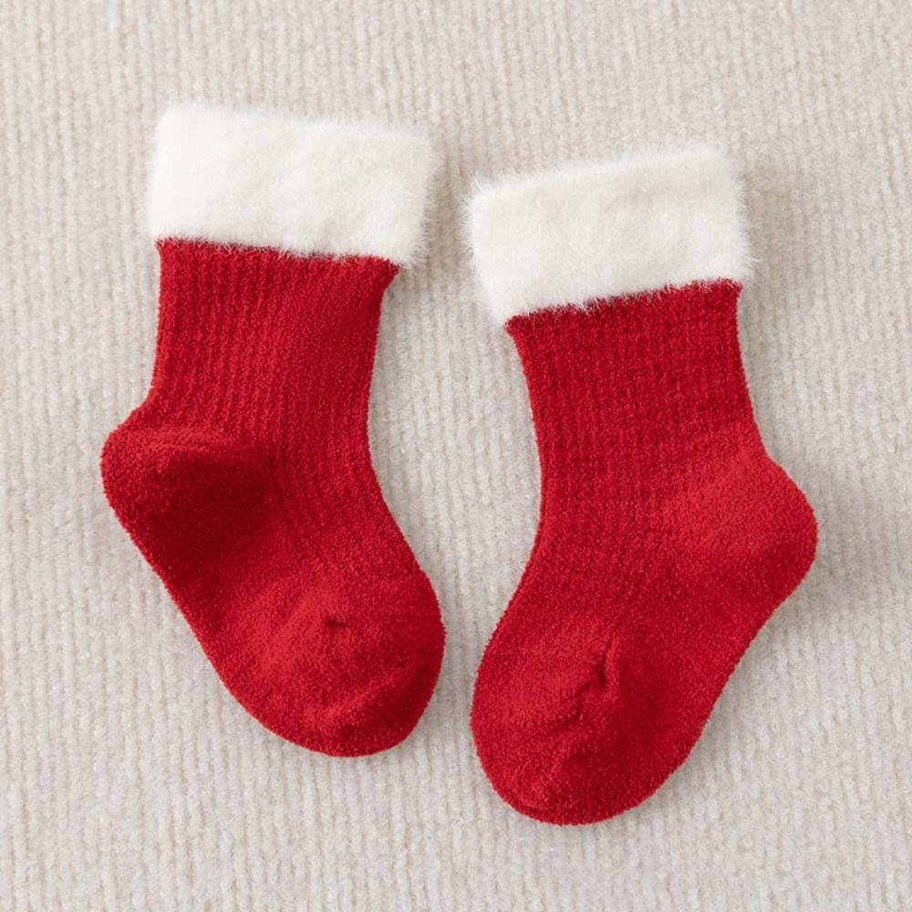5Paits Stripe New Year Red Socks Thicken Warm Toddle Tube Socks Baby Plush Red Socks  Autumn