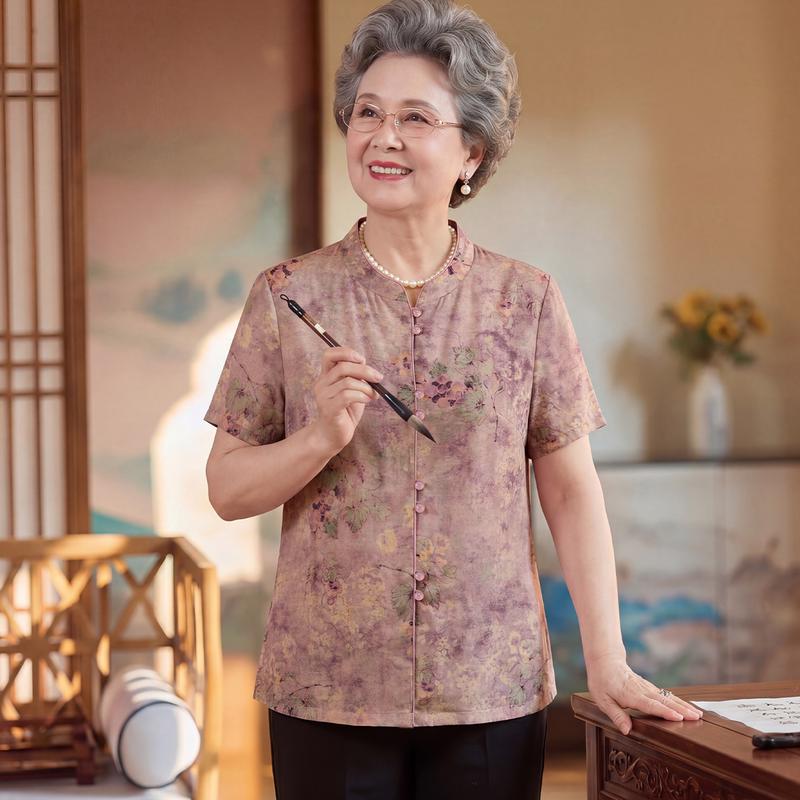 Yuzhaolin New Chinese Style Summer Shirt for Elderly Women 2XL