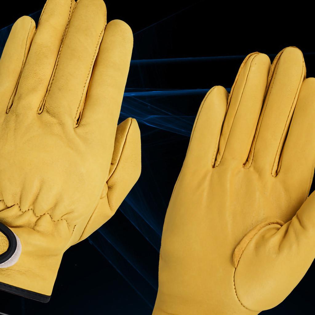 Leather Working Gloves Labor Protection Wear Resistant Garden Daily Work Protective Tool XL Yellow