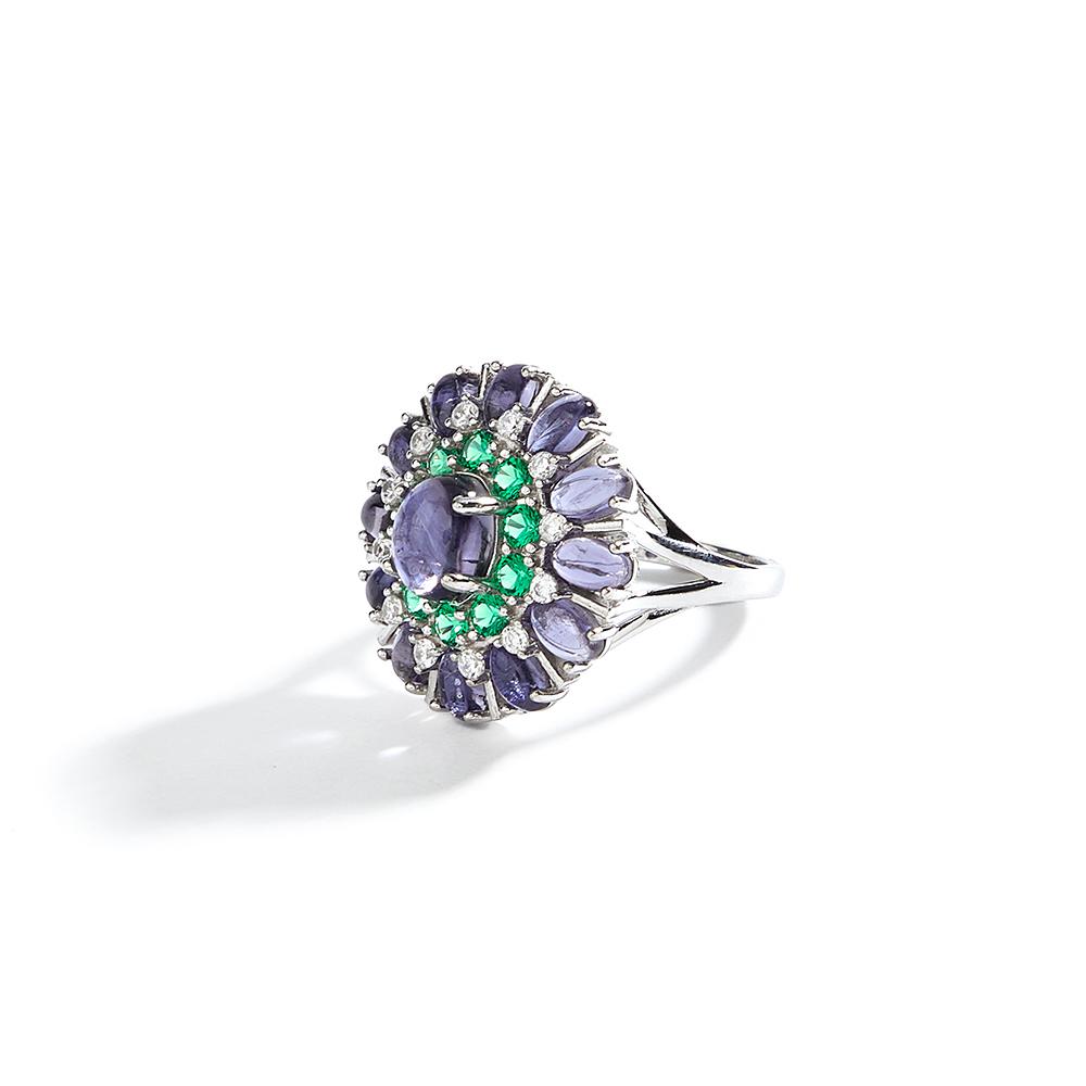 Light Luxury 925 Sterling Silver Women's Ring Natural Iolite Oval Gemstones Fine Jewelry Women's Premium Anniversary Gift