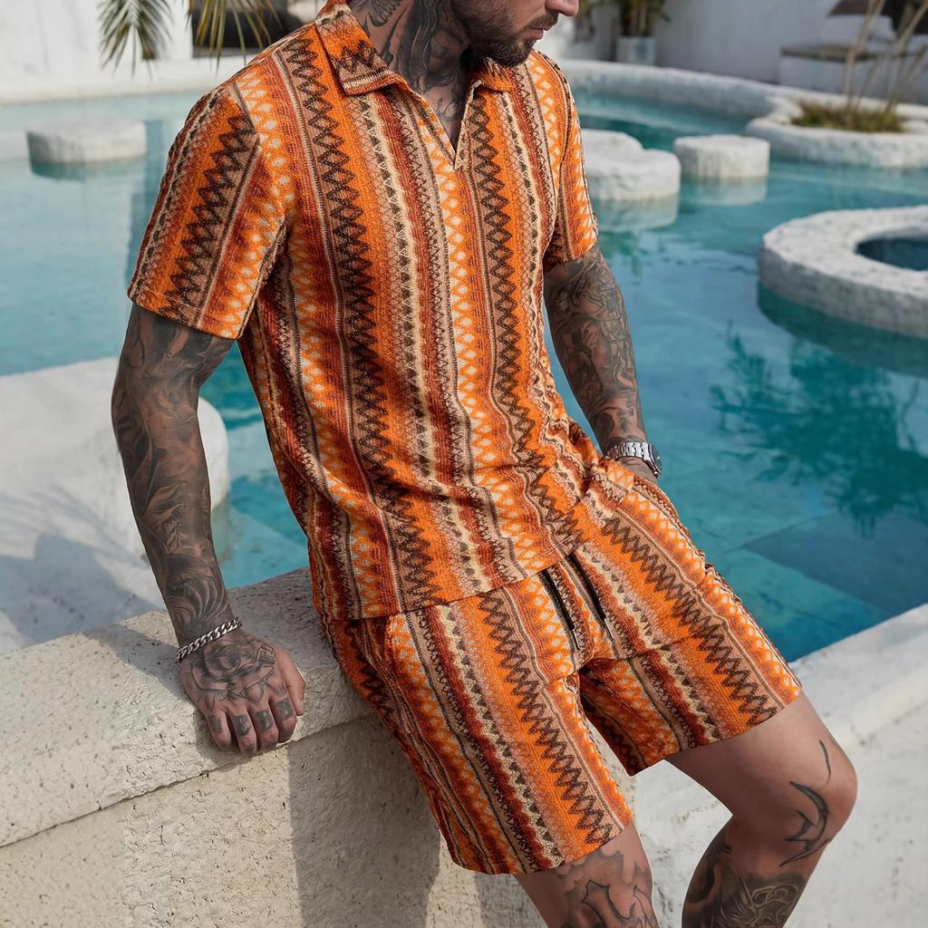 Set Due Pezzi Moda Casual Uomo Polo Manica Corta con Bavero e Pantaloncini
