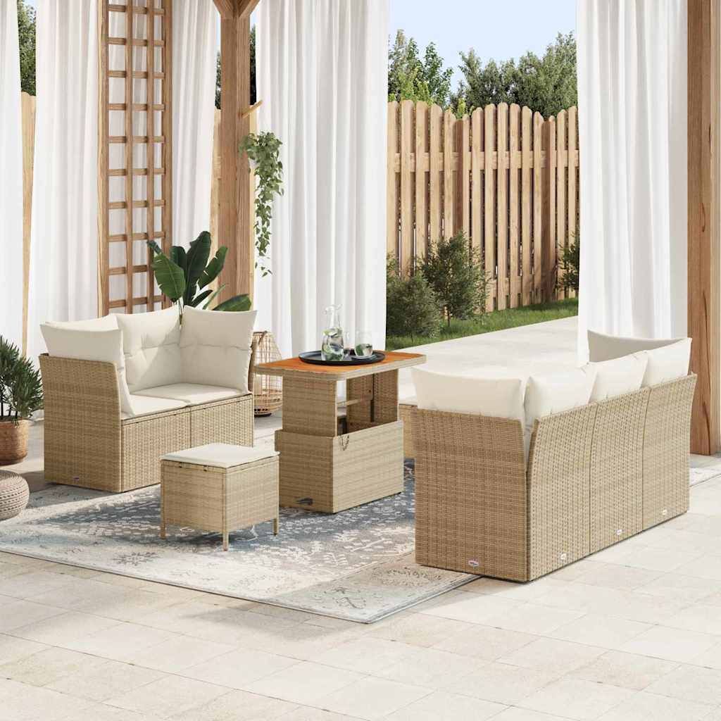 Garden Sofa Set with Cushions and Storage 8 pcs Beige and Cream