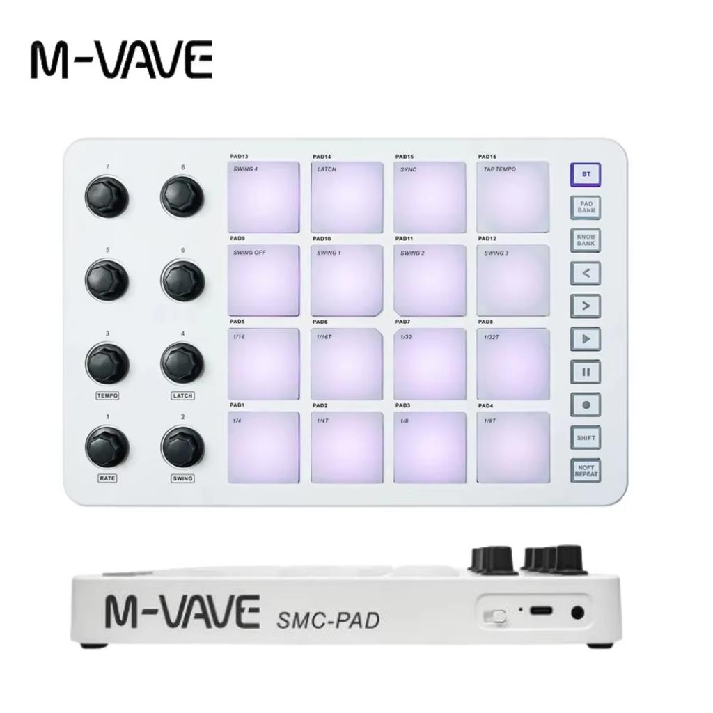 M-VAVE SMC-PAD Wireless MIDI Pad | 16 RGB Pads, Bluetooth & USB-C Portable for Studio/Live
