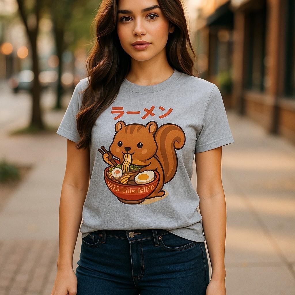 Cute Squirrel Ramen T-Shirt, Unisex Softstyle Tee, Animal Lovers Gift, Japanese 2XL