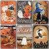 Happy Halloween Retro Poster Metal Plate Jack-O-Lantern Black Cat Witch Metal Tin Signs Vintage Halloween Party Living Room Home