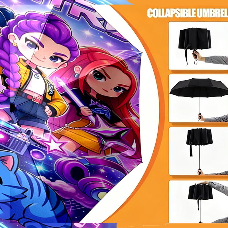 KPop Demon Hunters Print Umbrella Automatic Opening/ Closing - Portable Foldable Design - Daily Use for Travel/Outdoor - Gift for Birthday