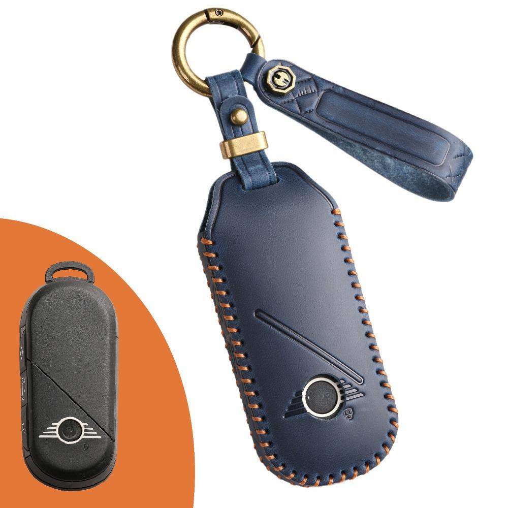 2024 Genuine Leather Handmade Car Key Case Cover for BMW MINI Key Fob Protector