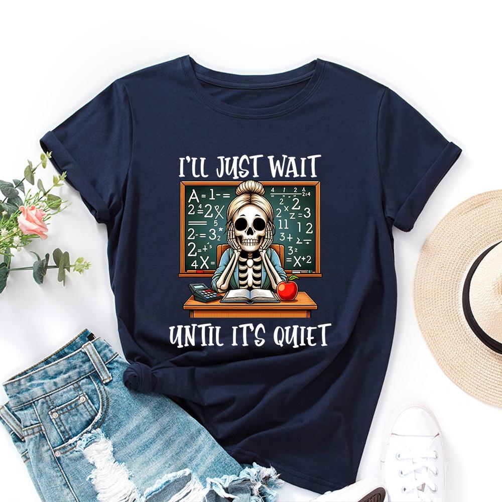 I JUST WAIT Cotton T-Shirt Short Sleeve Round Neck Women 2d Print Tops