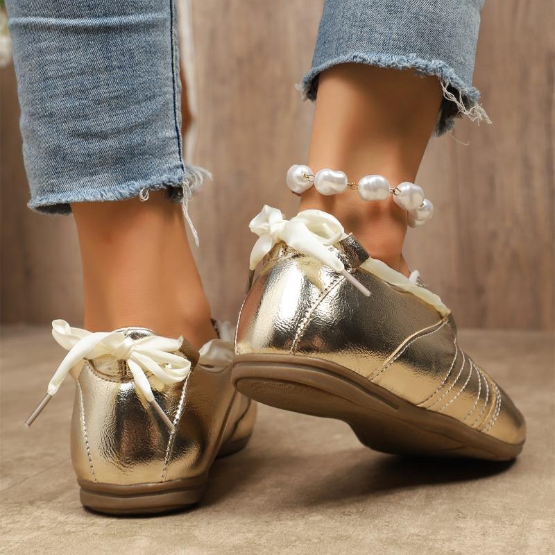 Fashion Gold Silver Women's Flat Sneakers Lightweight Soft Sole Casual Shoes Woman Comfortable Non Slip Flat Shoes Plus Size 43