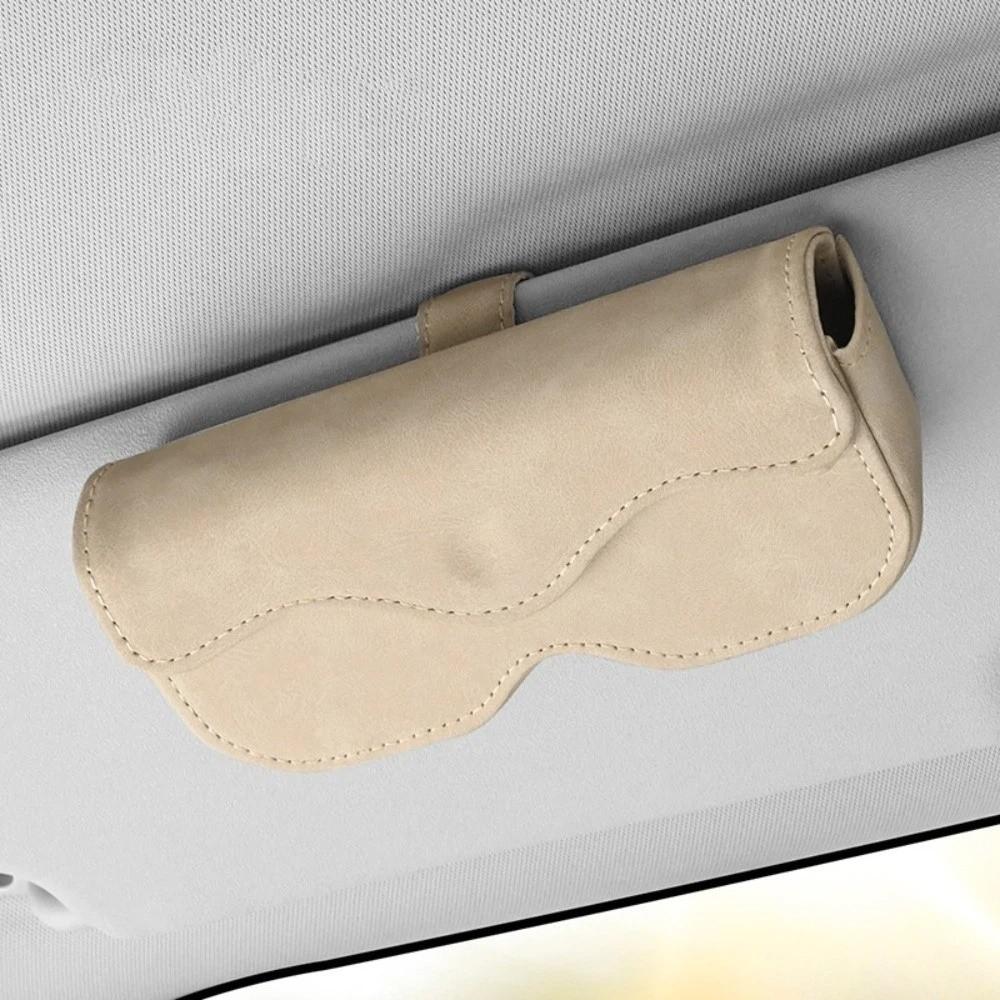 Suede Leather Car Eyeglass Case Non-slip Multi-functional Auto Sun Visor Glasses Holder Automatic Closing Eyewear Clips Car