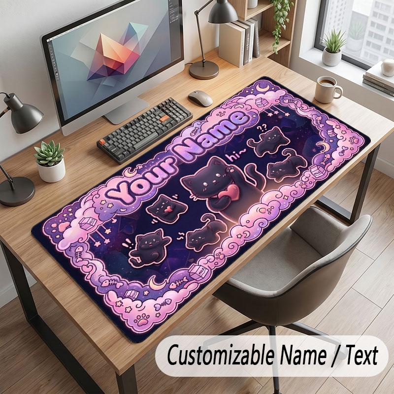 Cat Theme Customized Mouse Pad Personalized Print Name Text Desk Mat For Home Office Table Decor