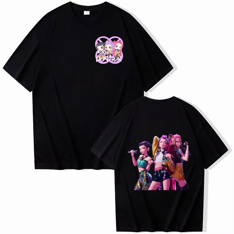 KPop Demon Hunters Anime Cartoon Peripheral Women's Colorful Printed Versatile Fashion Round Neck T-shirt
