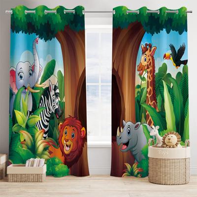 3D Printed Jungle Animal World Cute Tiger Cartoon Print Curtains Living Room Bedroom Kids Room Decor 2 Panels