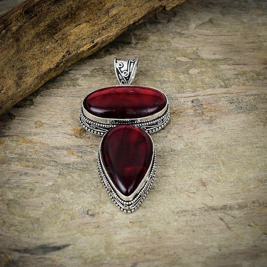 Red Labradorite Gemstone Handmade 925 Sterling Silver Jewelry Pendant 2.64" M-59