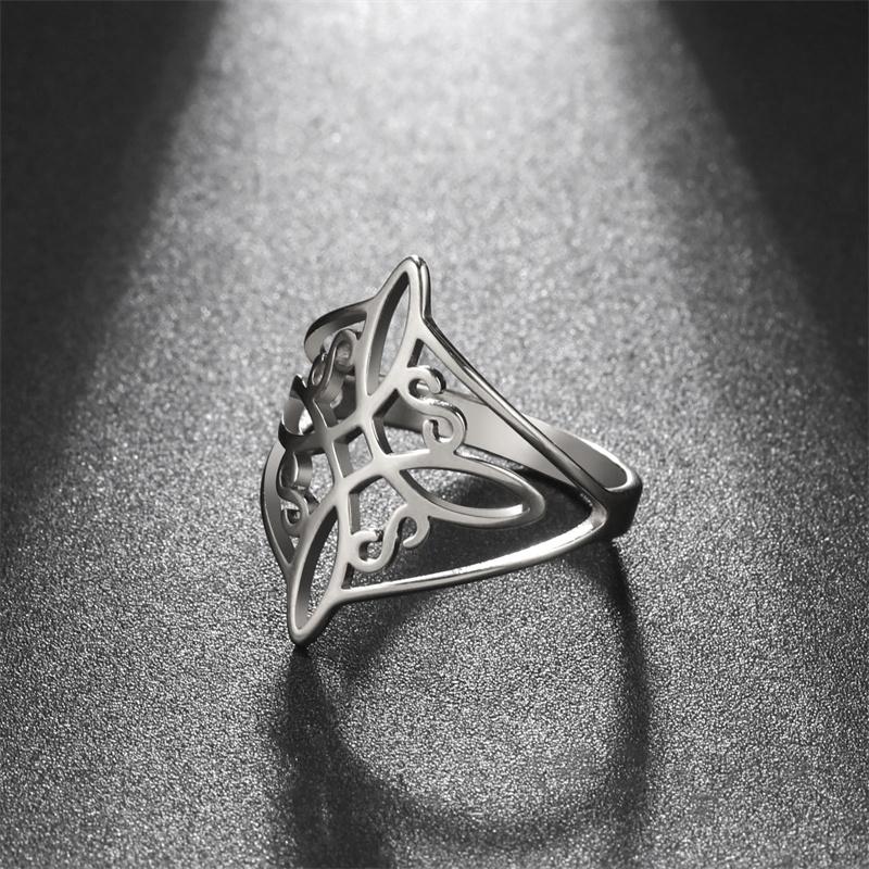 Witch Knot Stainless Steel Ring for Women Wiccan Cross Celtics Knot Protection Amulet Jewelry Gift