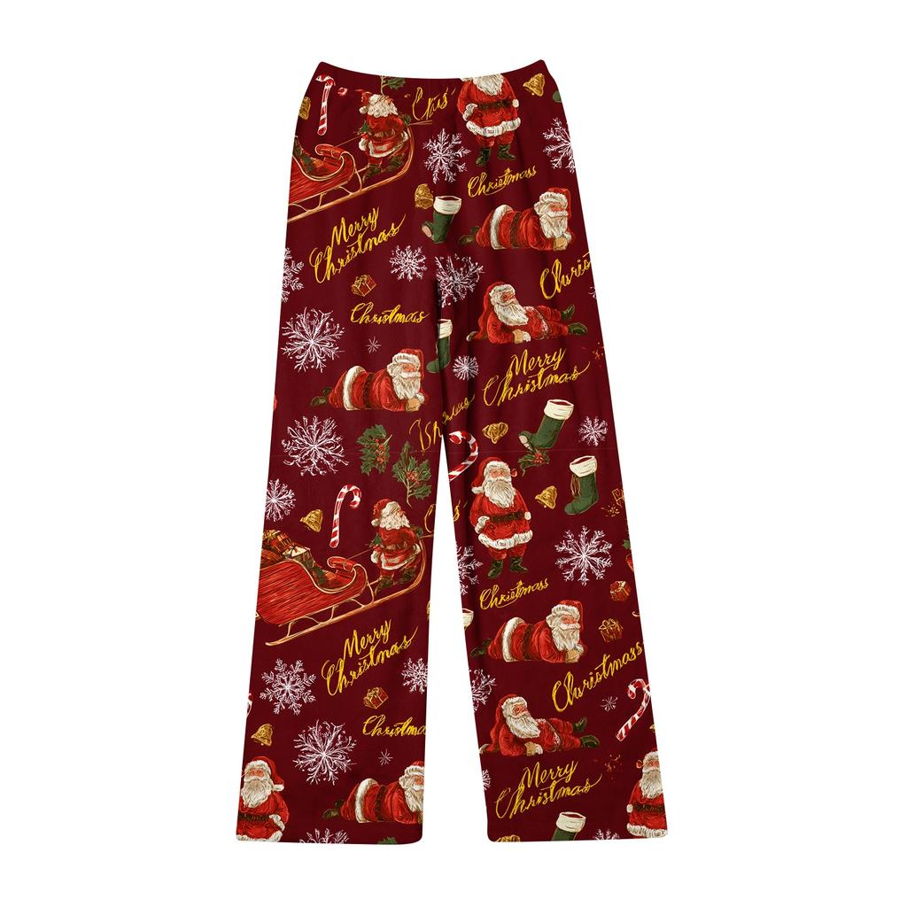 Women's Flannel Pajama Pants Christmas Print Loose Fit Sleep Pants