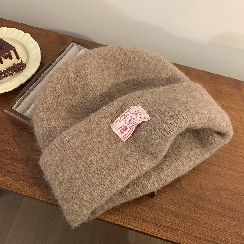 Blue wool knitted hat children's winter Korean versatile lake blue warm cold hat big head circumference ear protector wool hat