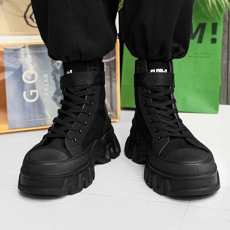 Herren Hohe Schnürstiefel mit Schnalle Übergröße 2026 Herbst und Winter Neue Stiefel Leinwandoberfläche Herren und Damen Schuhe