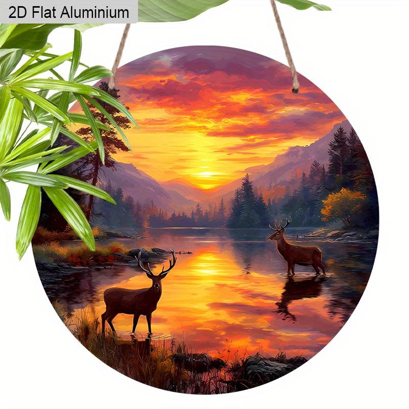 

2D Flat Adorable Fawn Christmas Wreath Aluminum Sign -Fawn By The Lake in The Sunset in The Forest Design, Humorous and Festive Christmas Decoration 1pc