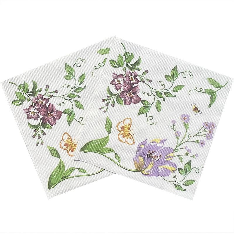 

2 шт. в упаковке салфеток из бумаги с изображением полевых цветов, акварельных цветочных бабочек, одноразовых салфеток для обеда, десерта, ужина, салфетки для рук на свадьбу