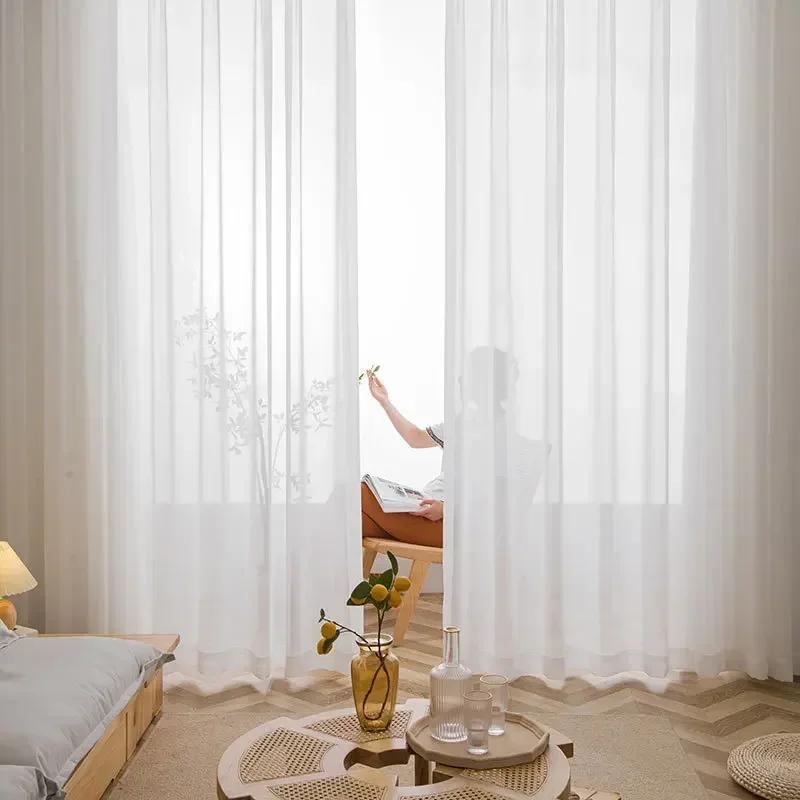 Tende in Tulle Bianco Solido di Alta Qualità per Soggiorno Decorazione Crema Beige Finestra Leggero Voile Camera da Letto Moderna Decorazione in Chiffon