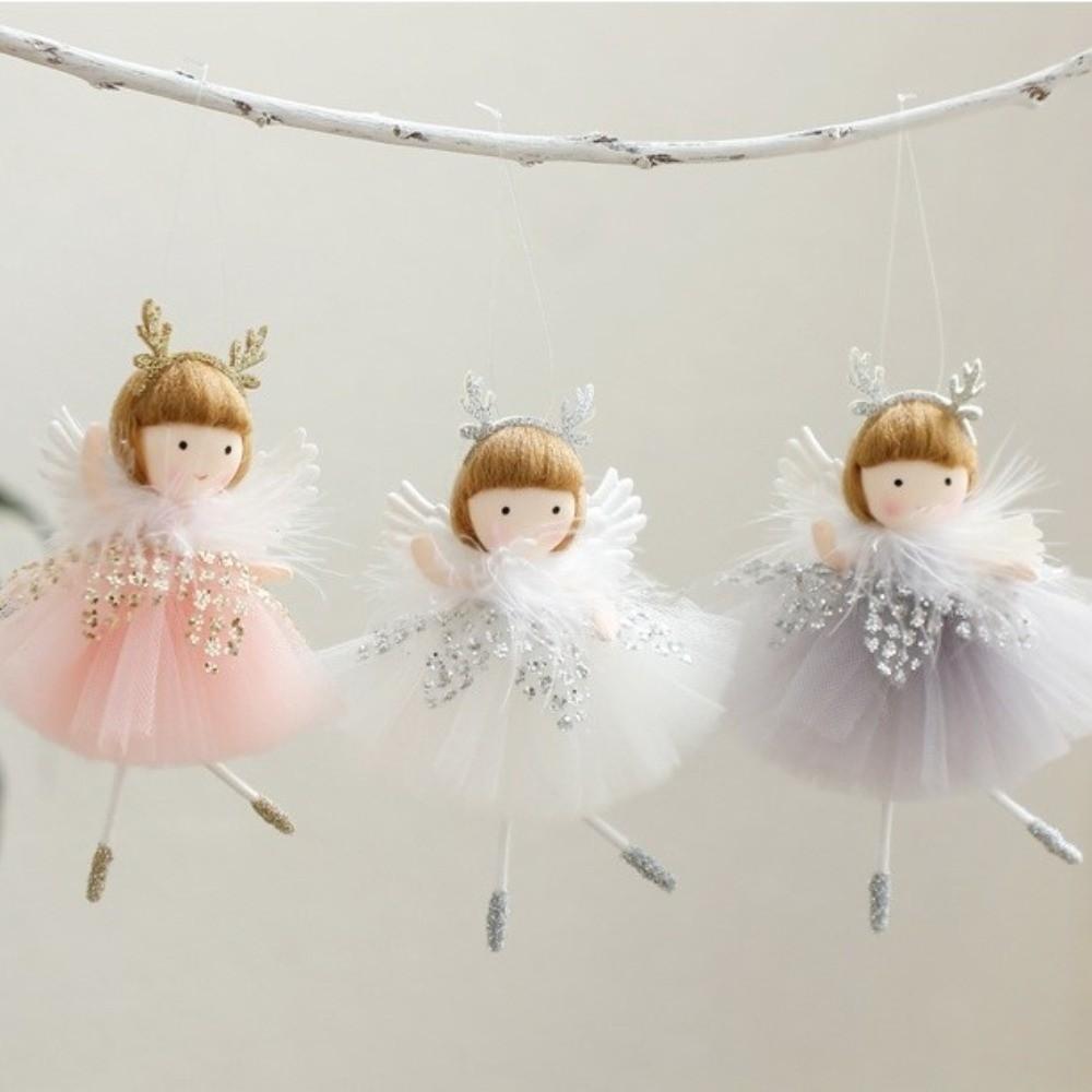 Mesh Xmas Tree Pendant Doll Girl Hanging Pendant Christmas Tree Decor Wall Hanging