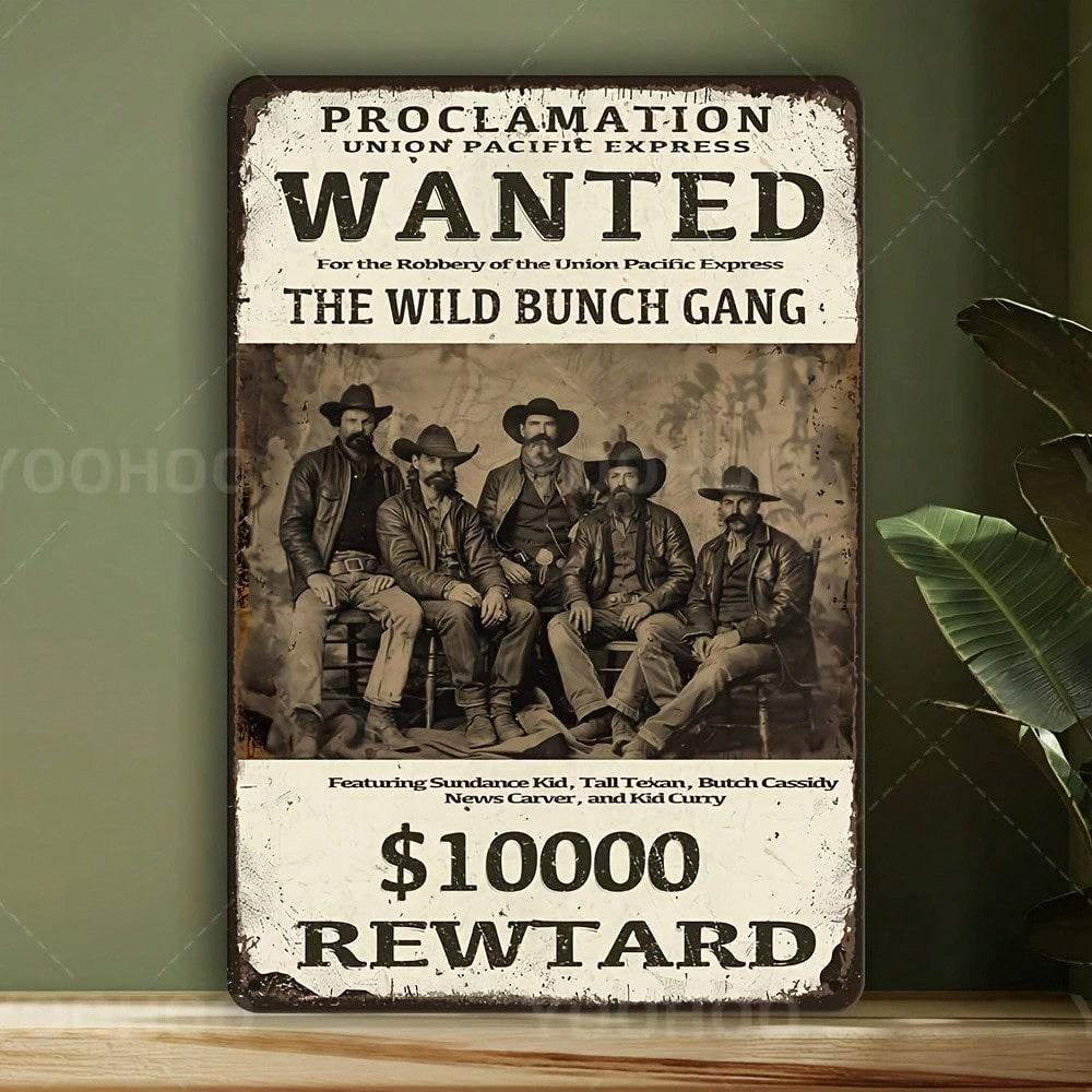 Wild West Wanted Poster Metal Wall Art Rustic Cowboy Decor Home Bar Office Man Cave