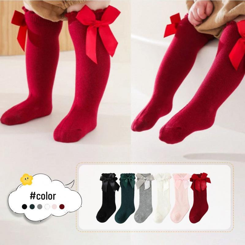 Spanish Baby Girl Dress Socks: Cotton-Polyester with Large Bow and Loose Cuff