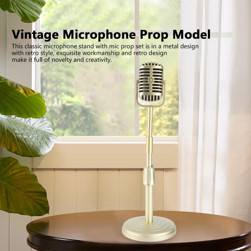 Simulation Old Fashioned Microphone Model with Stable Base and Support Rod Retro Mic Prop Set for Photography