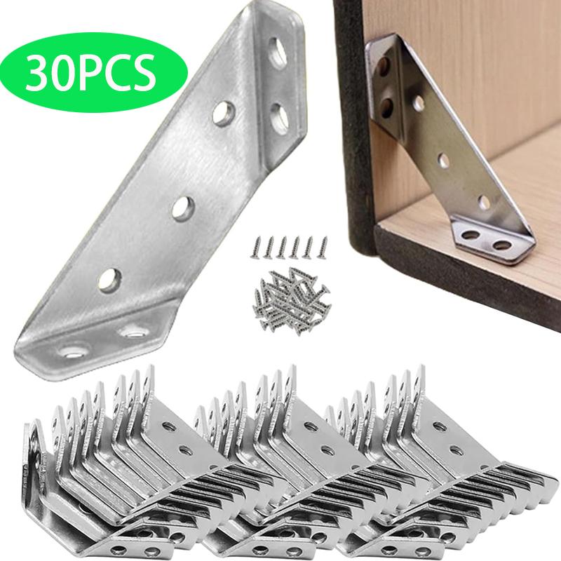 10/20/30pcs Universal Furniture Corner Connector Stainless Steel Corner Brace for Wood Furniture Bedframe Cabinet Drawer Bracket