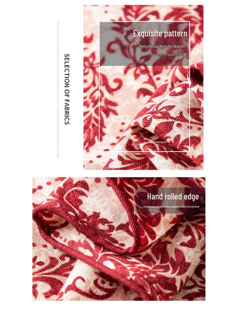 Women's Retro Square Scarf: Fashionable Wool Neck Warmer & Sun Protection Shawl