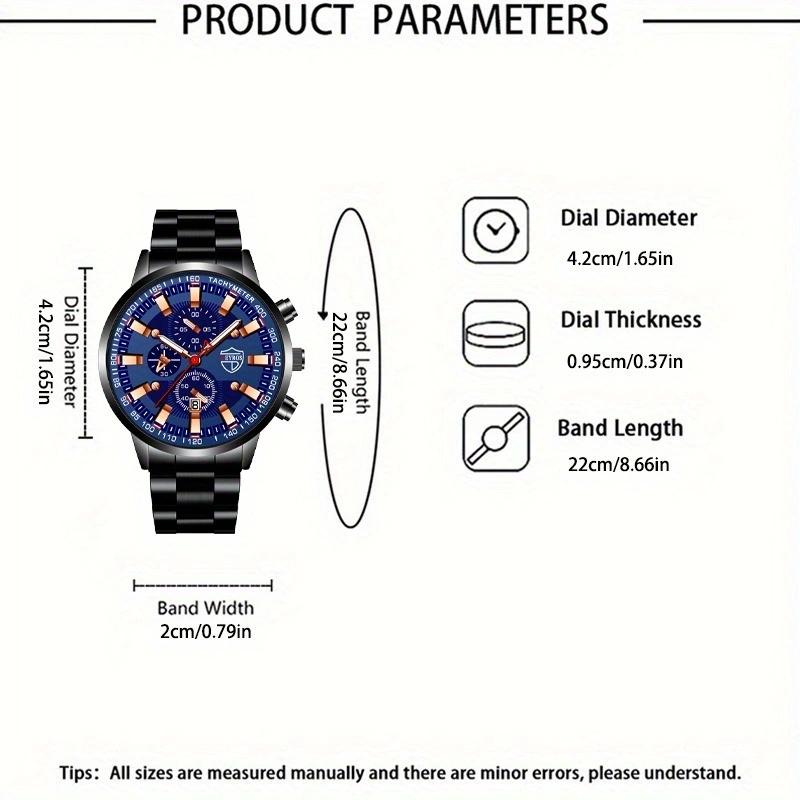 3 szt./zestaw 1 szt. Modny męski kalendarz sportowy ze stali nierdzewnej Kwarcowy zegarek i 1 szt. męska bransoletka i 1 szt. męski naszyjnik