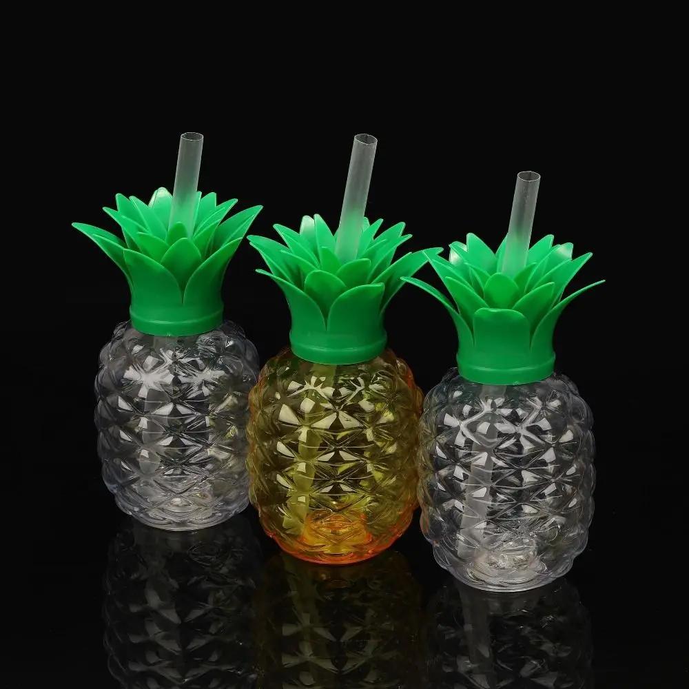 Cartoon Fruit Straw Cup Strawberry Pineapple Food Grade Plastic Water Bottle Watermelon Lemon Coconut Tea Milk Juice Drinkware