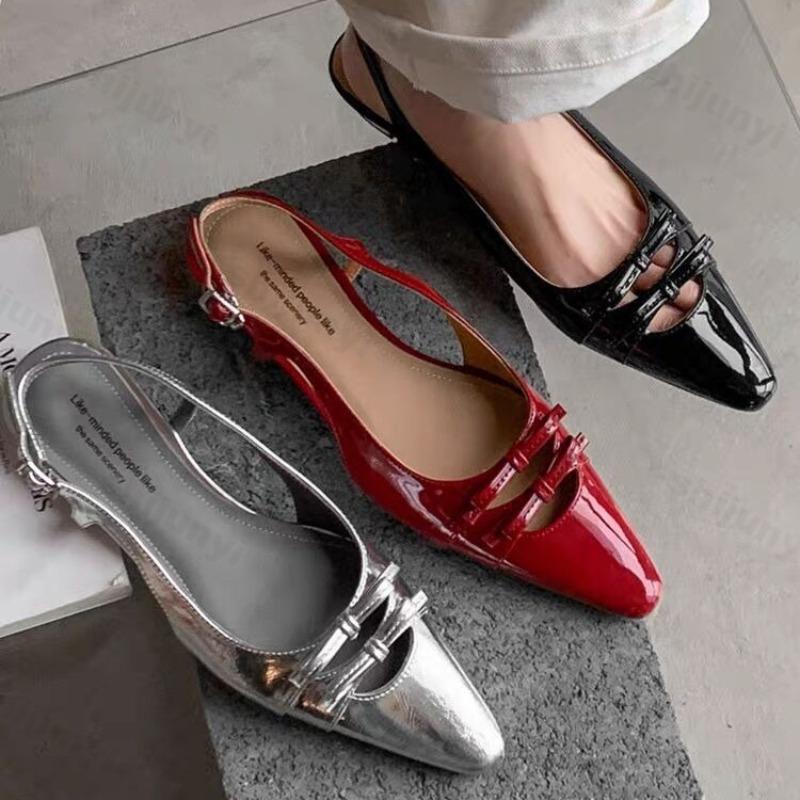 Fashion French Style Hollow Bows Design Sandals 2025 New Comfortable Versatile Pointed Back Strap Single Shoes Fashion Breathable Pumps