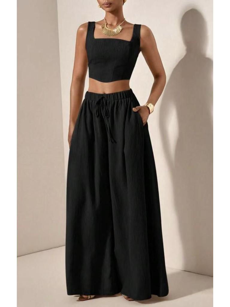 Spring/Summer 2026 Women's Solid Color Vest and Wide-Leg Pants Suit